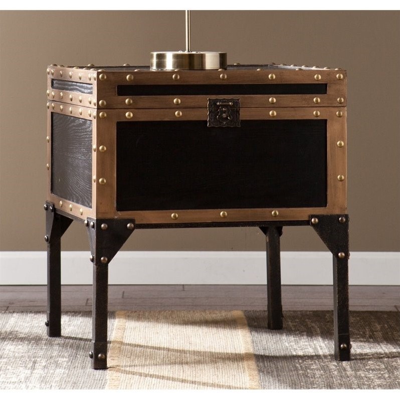 Home Square Travel Trunk End Table in Black - Set of 2