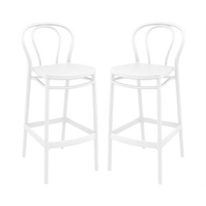Home Square Contemporary Indoor Outdoor Bar Stool in White - Set of 2