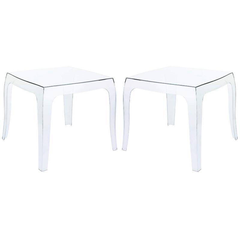 Home Square Polycarbonate Patio Side Table in Transparent Clear - Set of 2