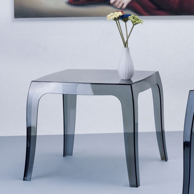 Home Square Polycarbonate Patio Side Table in Transparent Black - Set of 2