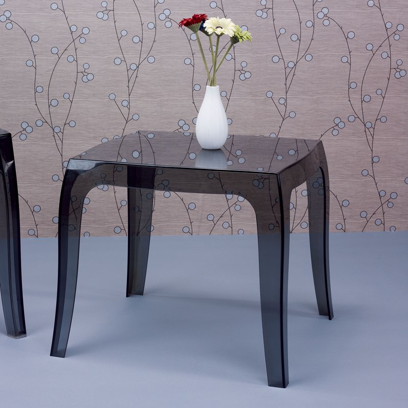 Home Square Polycarbonate Patio Side Table in Transparent Black - Set of 2