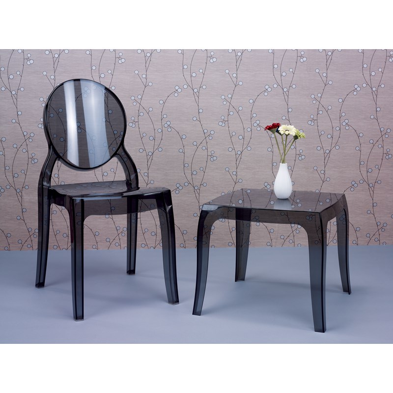 Home Square Polycarbonate Patio Side Table in Transparent Black - Set of 2
