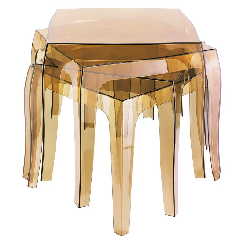 Home Square Polycarbonate Patio Side Table in Transparent Black - Set of 2