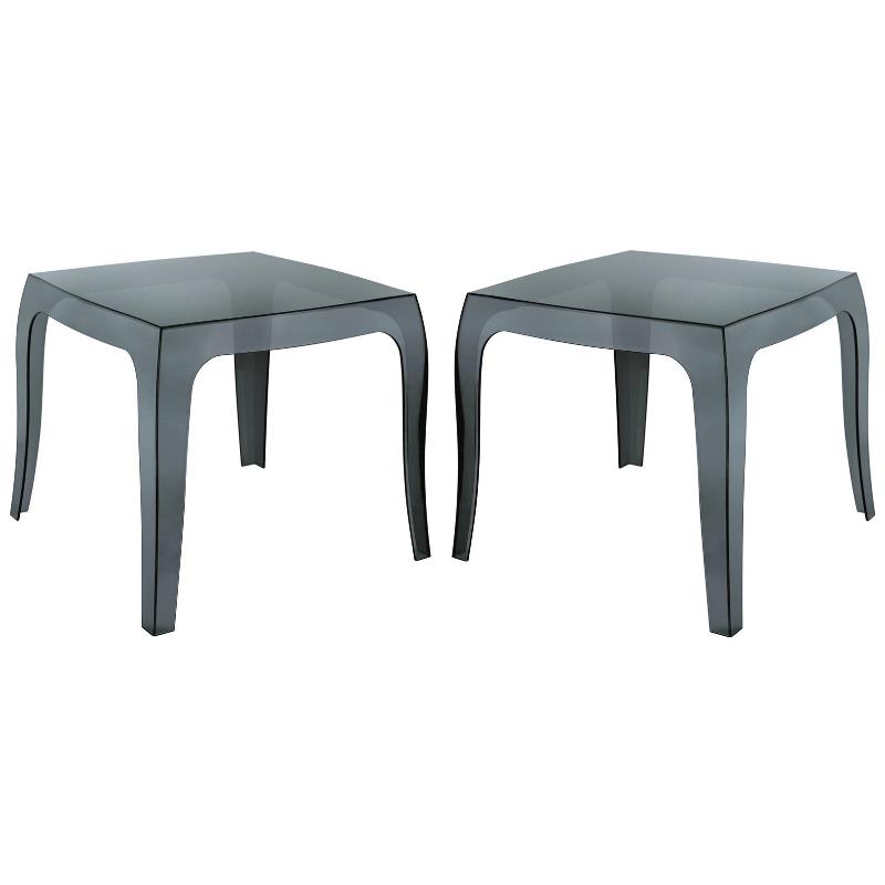 Home Square Polycarbonate Patio Side Table in Transparent Black - Set of 2