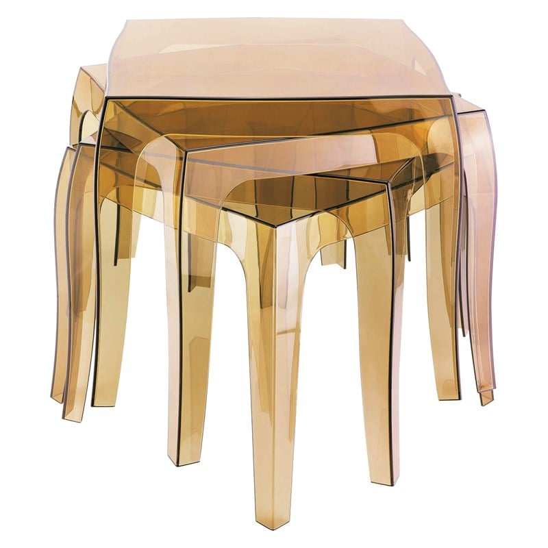 Home Square Polycarbonate Patio Side Table in Transparent Amber - Set of 2