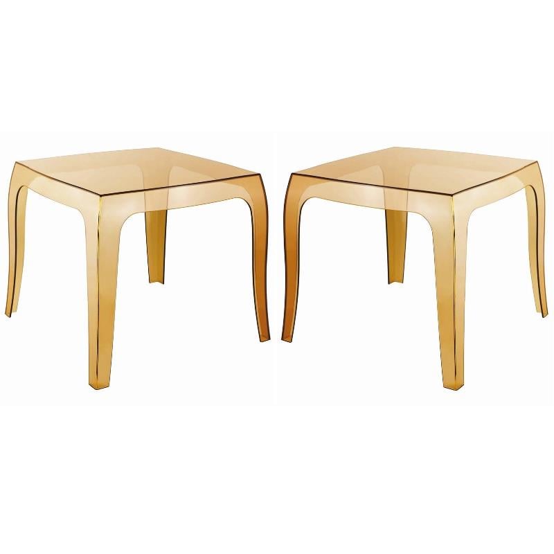 Home Square Polycarbonate Patio Side Table in Transparent Amber - Set of 2
