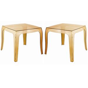 Home Square Polycarbonate Patio Side Table in Transparent Amber - Set of 2
