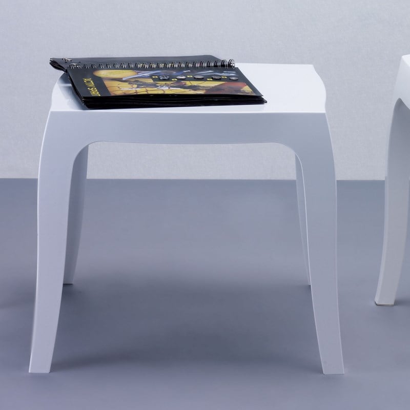 Home Square Polycarbonate Patio Side Table in Glossy White - Set of 2