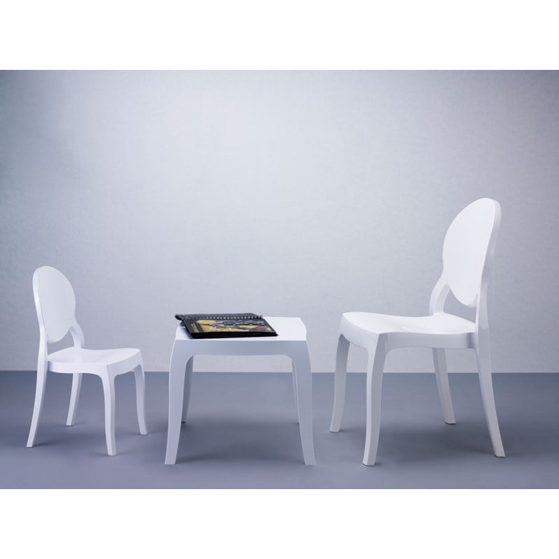 Home Square Polycarbonate Patio Side Table in Glossy White - Set of 2