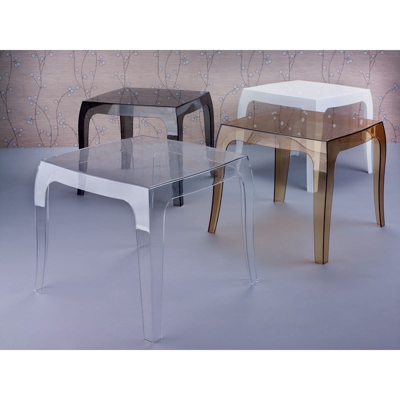 Home Square Polycarbonate Patio Side Table in Glossy White - Set of 2