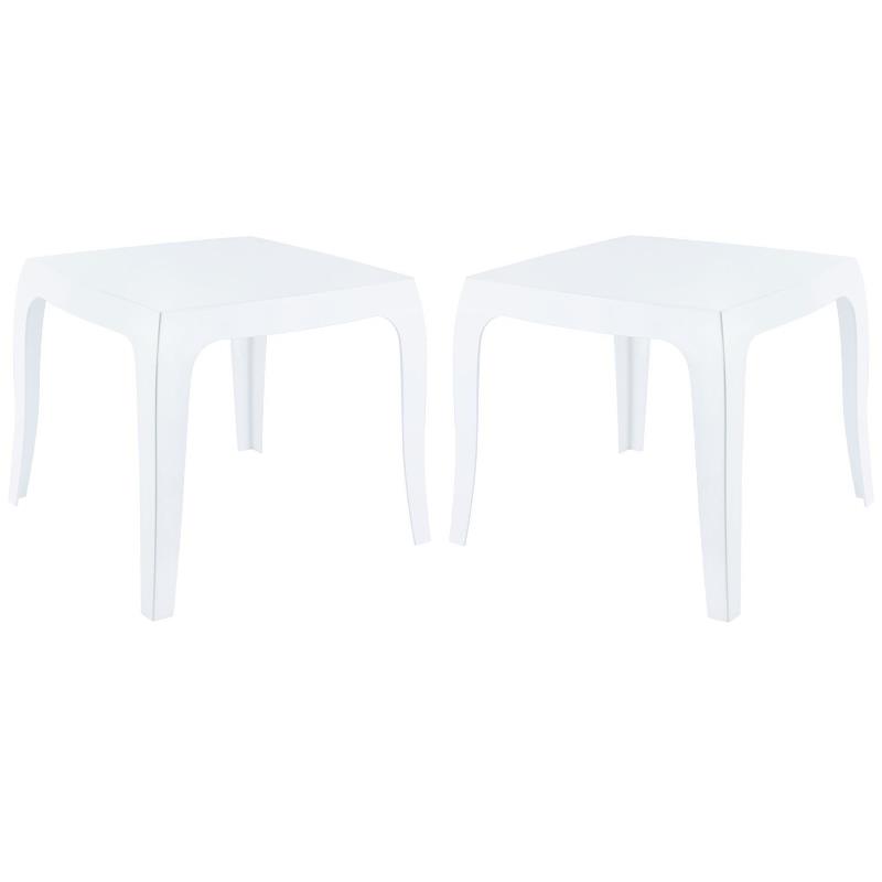 Home Square Polycarbonate Patio Side Table in Glossy White - Set of 2