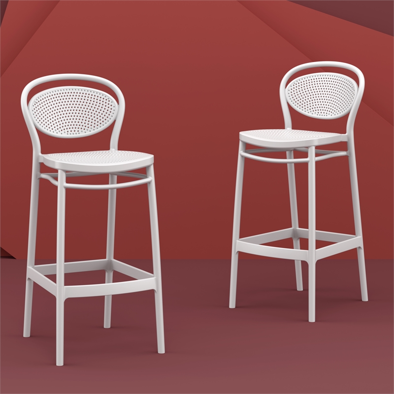 Home Square Contemporary Resin Bar Stool in White Finish - Set of 2