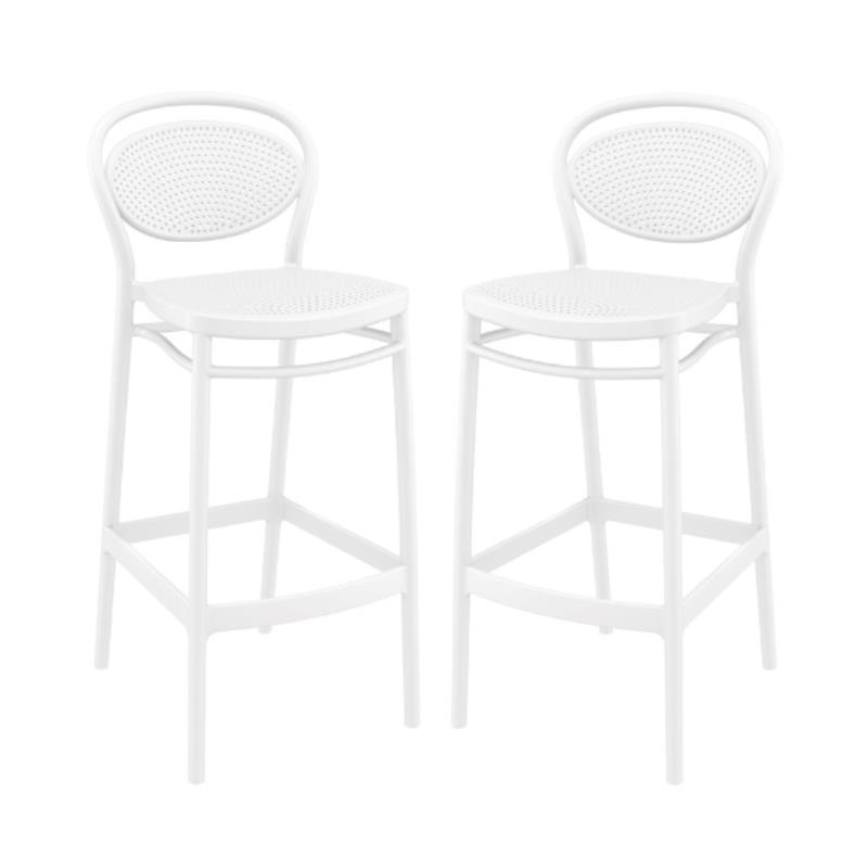 Home Square Contemporary Resin Bar Stool in White Finish - Set of 2