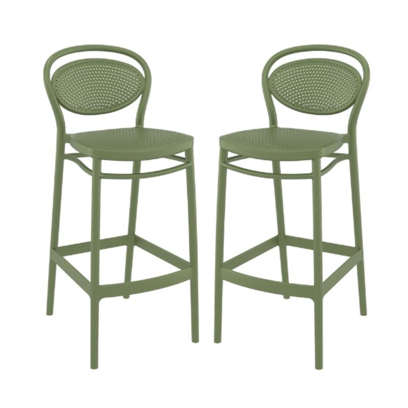 Home Square Contemporary Resin Bar Stool in Olive Green - Set of 2