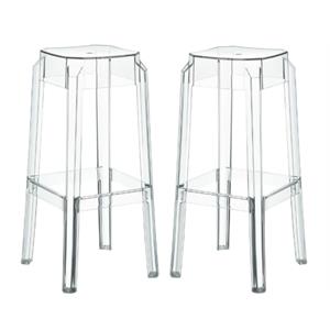 Home Square 30&quot Polycarbonate Bar Stool in Clear Transparent - Set of 2
