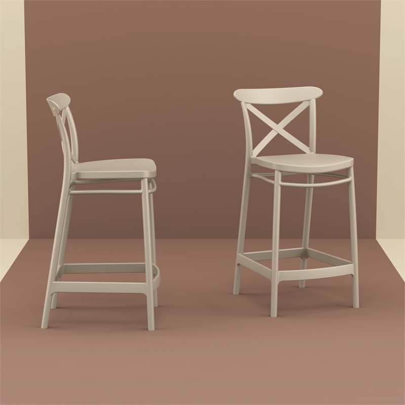 Home Square Cross Indoor Outdoor Counter Stool in Taupe - Set of 2