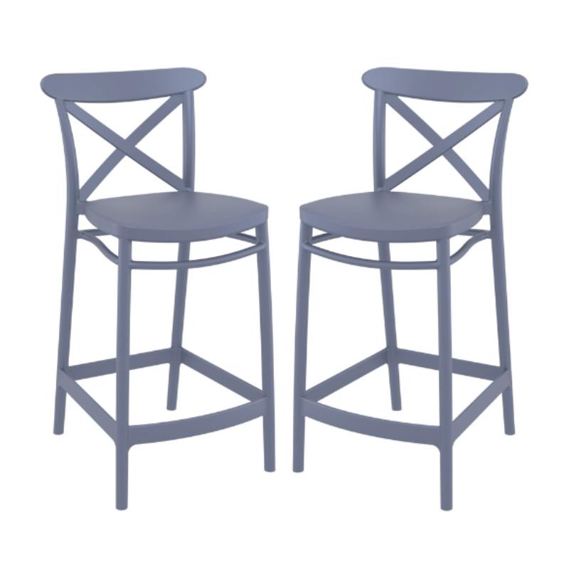 Home Square Cross Indoor Outdoor Counter Stool in Dark Gray - Set of 2
