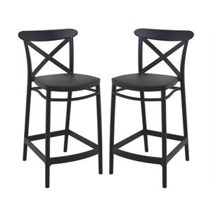 Home Square Cross Indoor Outdoor Counter Stool in Black - Set of 2
