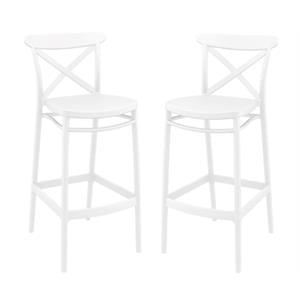 Home Square 29.5&quot Cross Indoor Outdoor Bar Stool in White - Set of 2