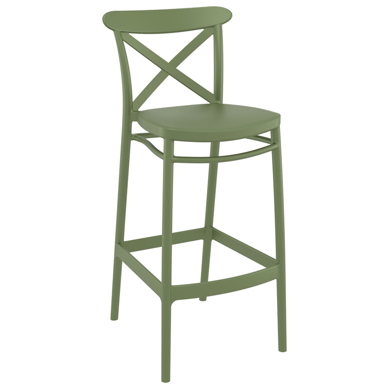 Home Square Cross Indoor Outdoor Bar Stool in Olive Green - Set of 2