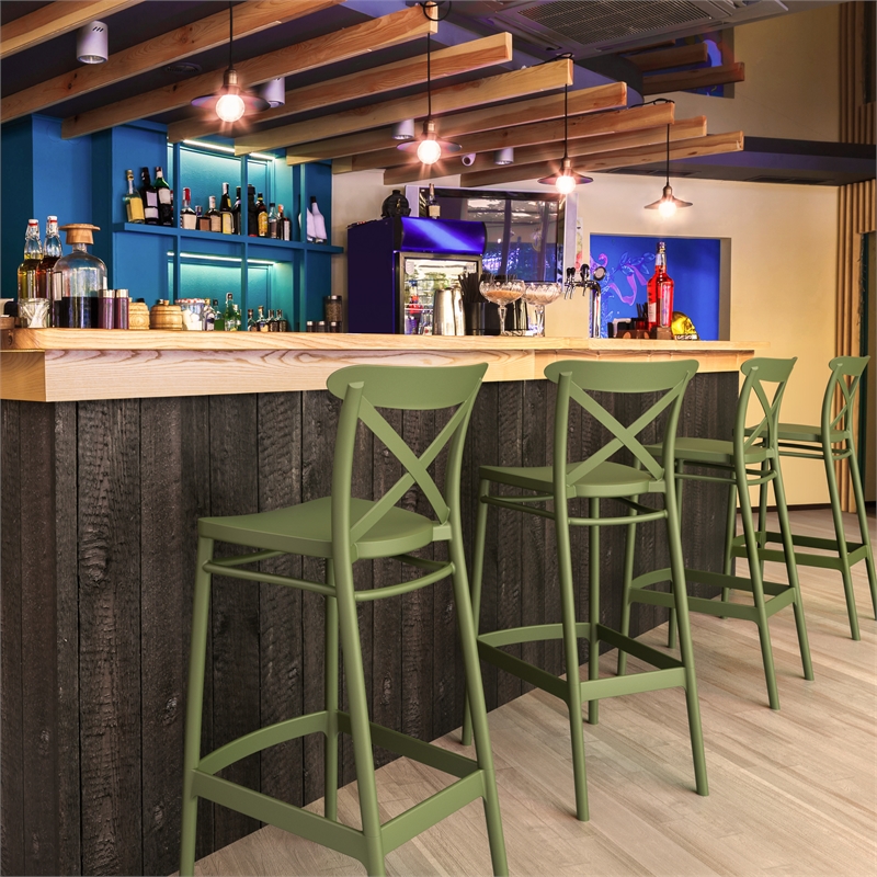 Home Square Cross Indoor Outdoor Bar Stool in Olive Green - Set of 2