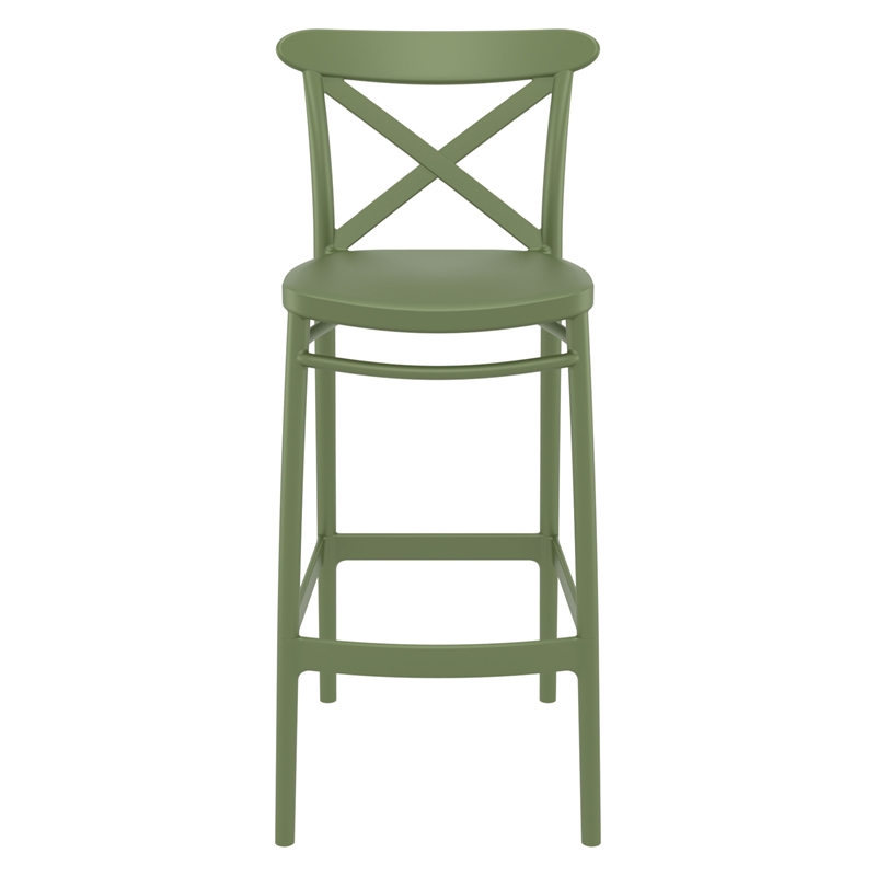 Home Square Cross Indoor Outdoor Bar Stool in Olive Green - Set of 2