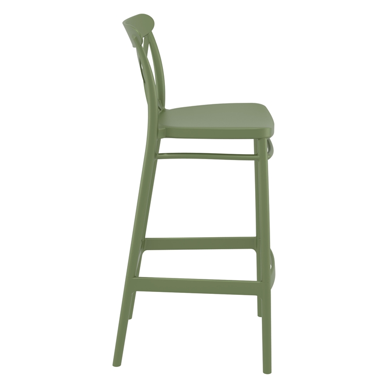 Home Square Cross Indoor Outdoor Bar Stool in Olive Green - Set of 2