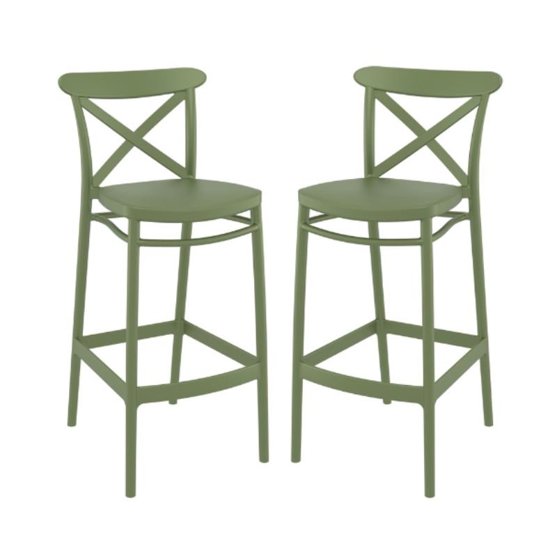 Home Square Cross Indoor Outdoor Bar Stool in Olive Green - Set of 2