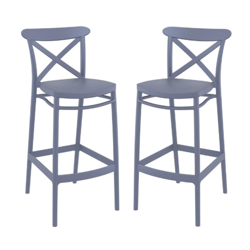 Home Square Cross Indoor Outdoor Bar Stool in Dark Gray - Set of 2