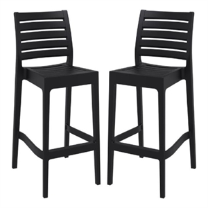 Home Square 29.5&quot Outdoor Wood Bar Stool in Black - Set of 2