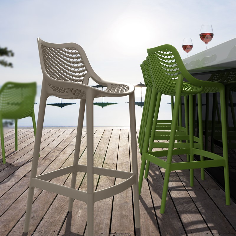 Home Square Polypropylene Patio Bar Stool in Taupe - Set of 2
