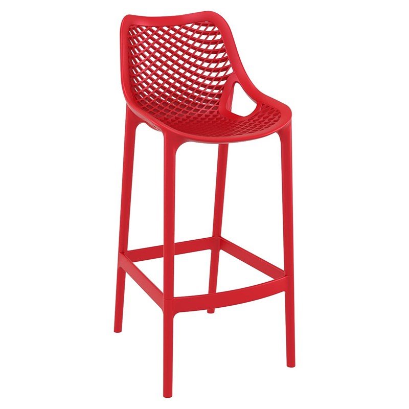 Home Square Polypropylene Patio Bar Stool in Red - Set of 2