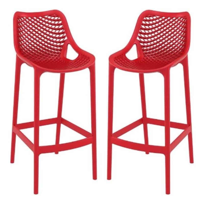 Home Square Polypropylene Patio Bar Stool in Red - Set of 2