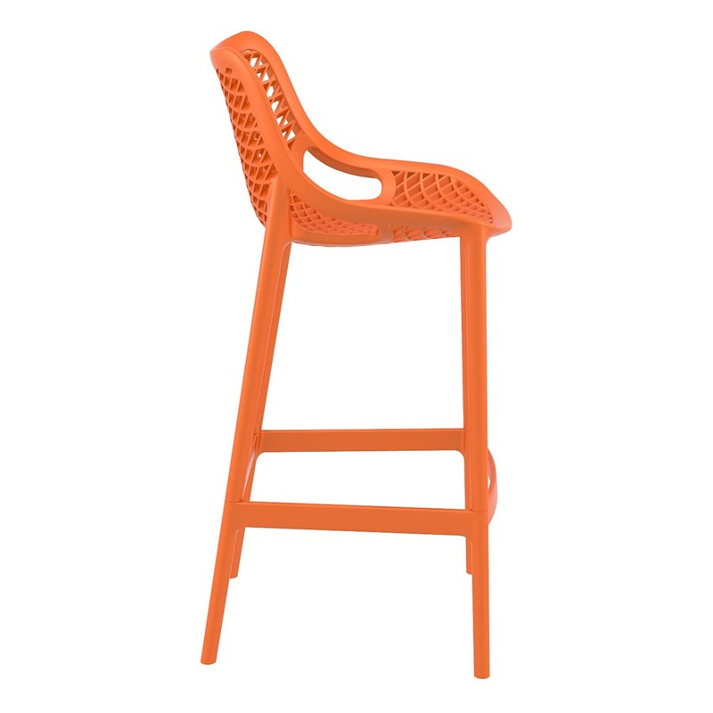 Home Square Polypropylene Patio Bar Stool in Orange - Set of 2