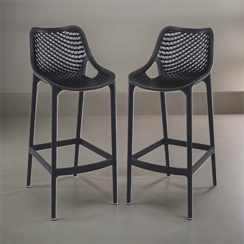 Home Square Polypropylene Patio Bar Stool in Black - Set of 2