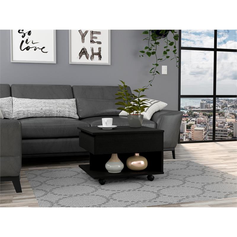 Home Square Luanda Lift Top Engineered Wood Coffee Table in Black - Set of 2