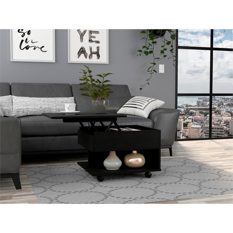 Home Square Luanda Lift Top Engineered Wood Coffee Table in Black - Set of 2