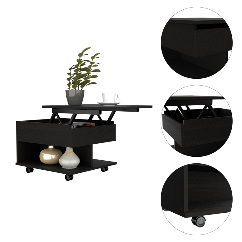 Home Square Luanda Lift Top Engineered Wood Coffee Table in Black - Set of 2