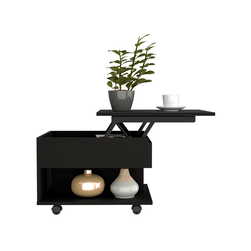 Home Square Luanda Lift Top Engineered Wood Coffee Table in Black - Set of 2