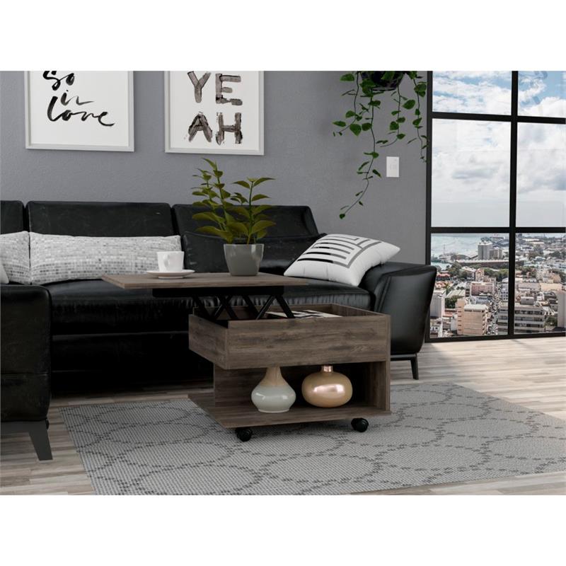 Home Square Luanda Lift Top Wood Coffee Table in Dark Brown - Set of 2