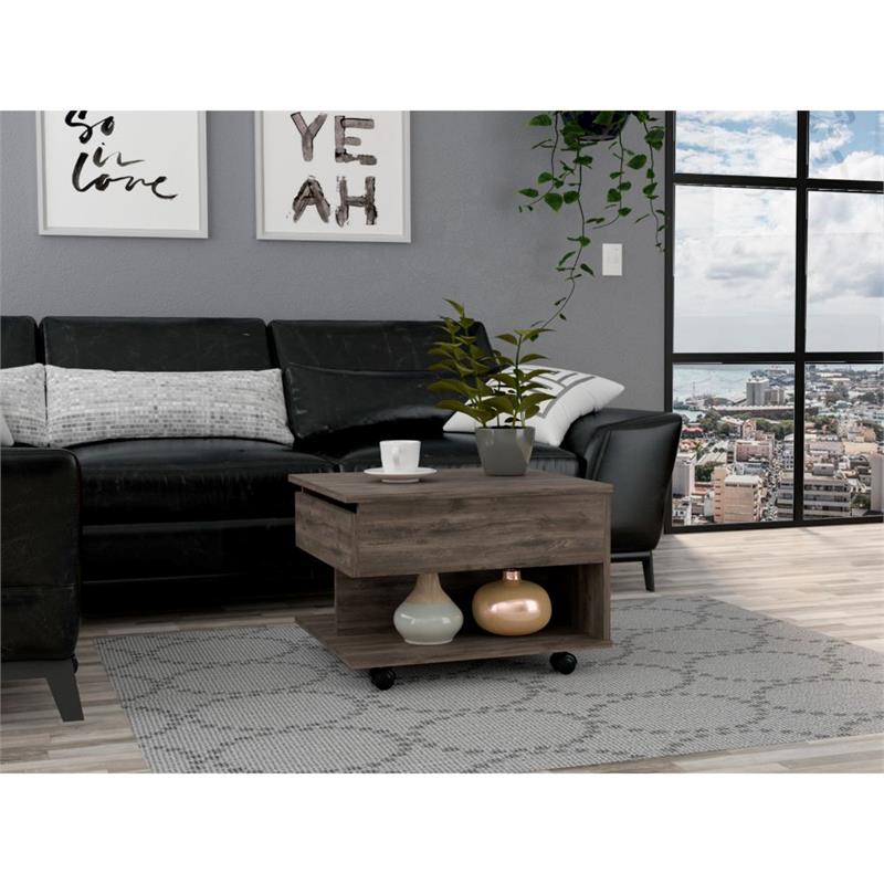 Home Square Luanda Lift Top Wood Coffee Table in Dark Brown - Set of 2