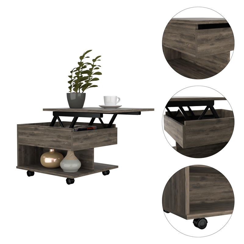 Home Square Luanda Lift Top Wood Coffee Table in Dark Brown - Set of 2