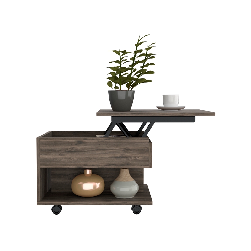 Home Square Luanda Lift Top Wood Coffee Table in Dark Brown - Set of 2