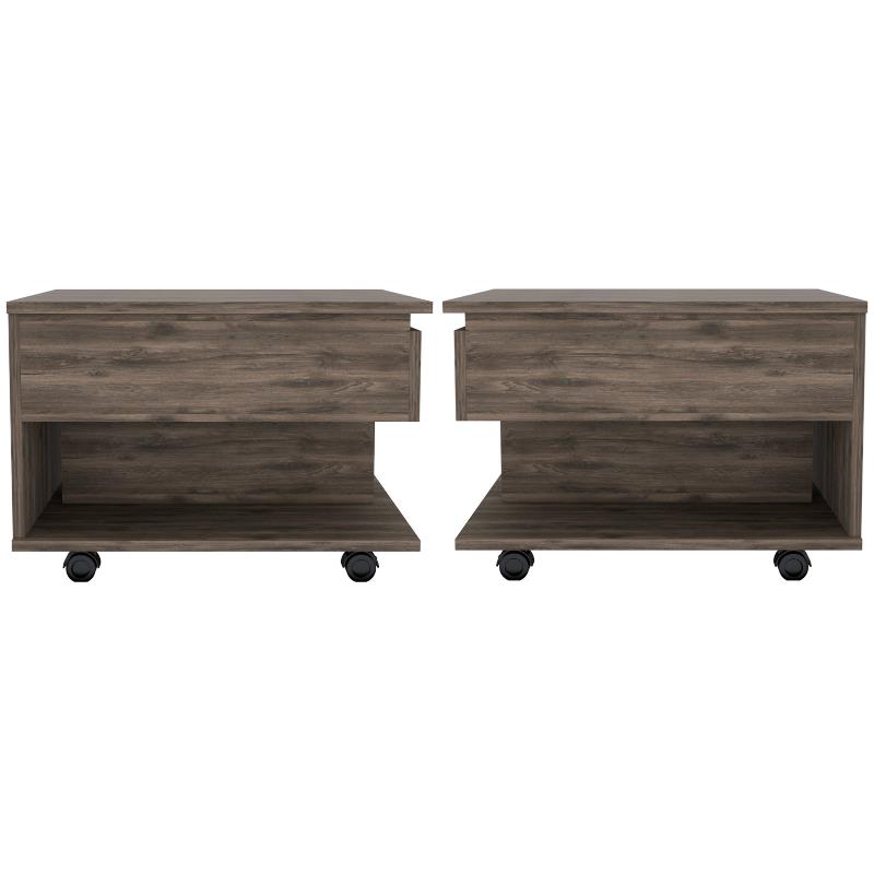 Home Square Luanda Lift Top Wood Coffee Table in Dark Brown - Set of 2