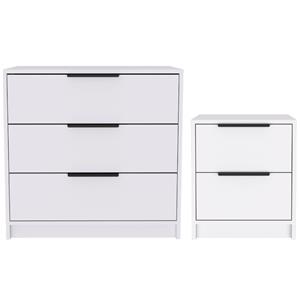 Home Square 2-Piece Set with 3 Drawers Dresser and Night Stand in White