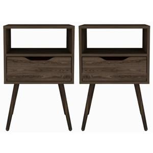 Home Square Otom Engineered Wood Nightstand in Dark Walnut - Set of 2