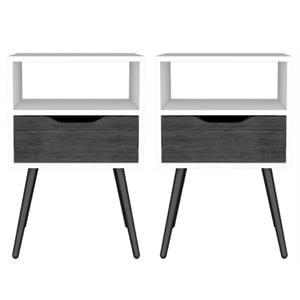 Home Square Otom Engineered Wood Nightstand in Ash & White - Set of 2