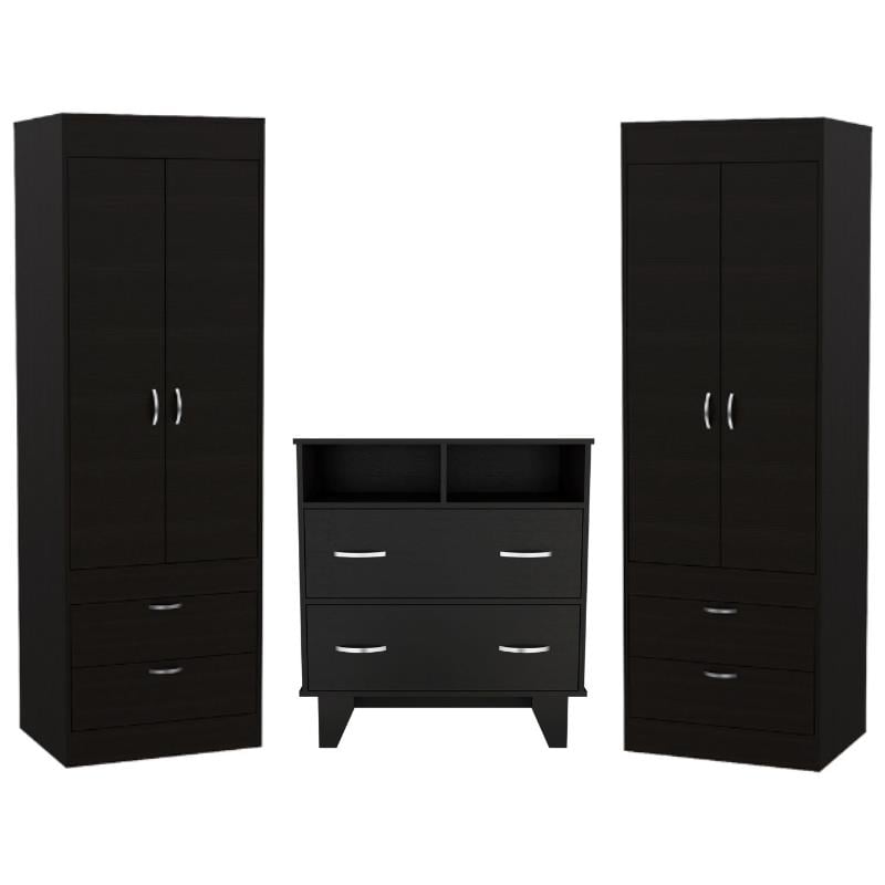 Home Square 3-Piece Set with 2 Armoires and Two Drawer Dresser in Black
