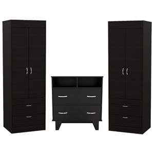 Home Square 3-Piece Set with 2 Armoires and Two Drawer Dresser in Black