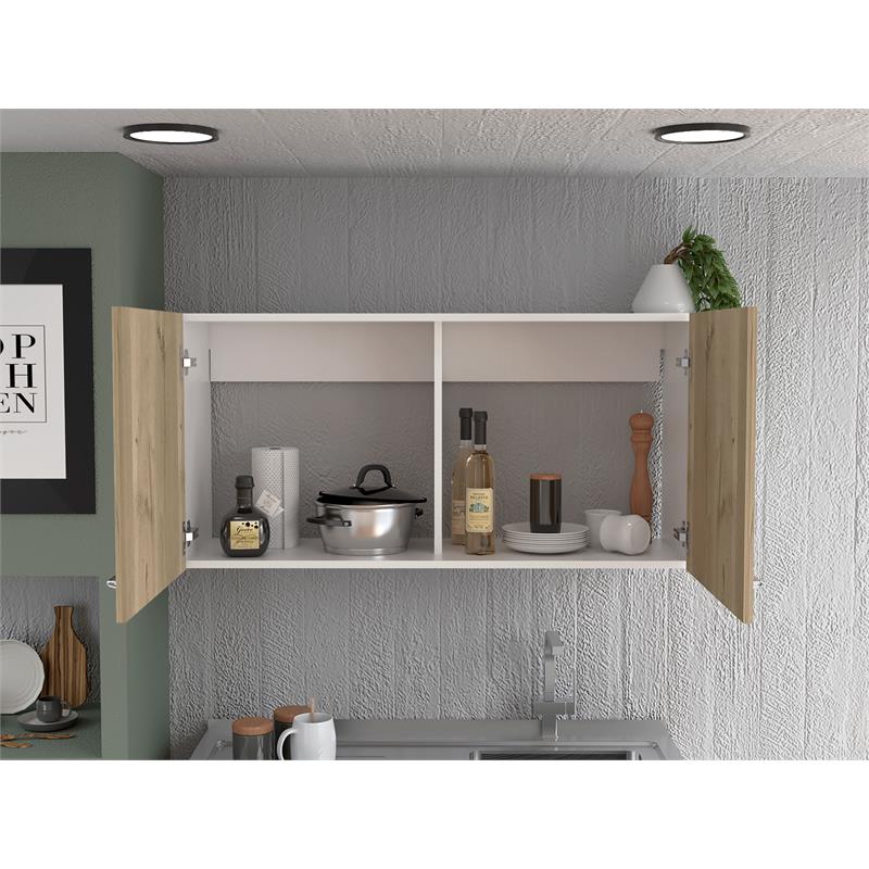Home Square 2-Piece Set with Wall Cabinet and Utility Sink in White & Light Oak